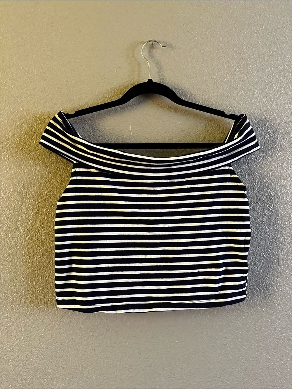 wild fable Navy & White Striped Off-Shoulder Crop Top